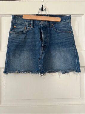 Levi's Blue Denim Mini Skirt with Frayed Hem